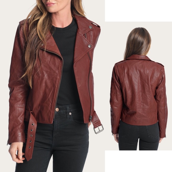 Frye Jackets & Blazers - Frye Carly Leather Moto Jacket, Rosso (Wine)